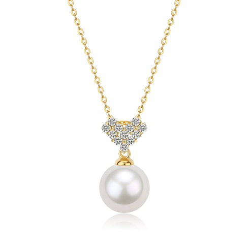 10-11mm Freshwater Pearl & CZ Heart-Shaped Necklace - House Of Pearls
